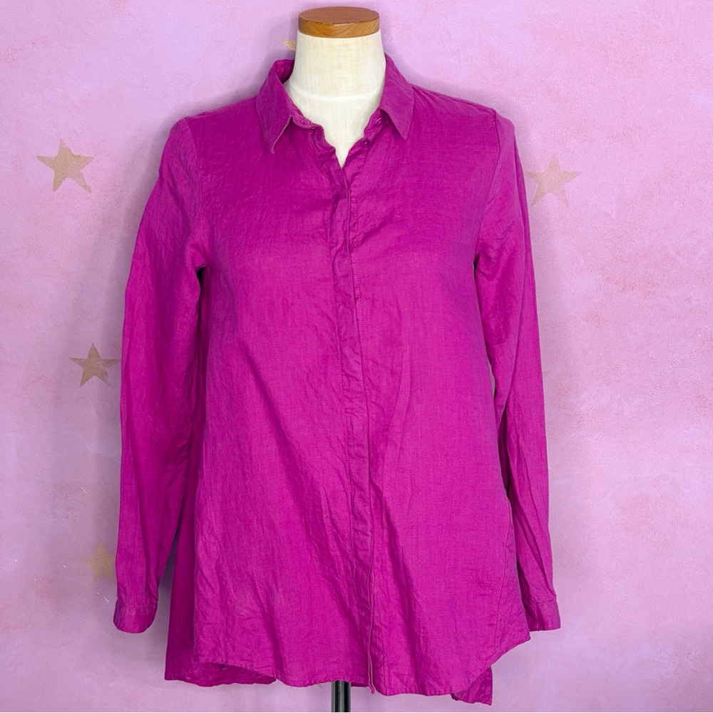 Eileen Fisher Tunic Blouse Shirt Womens XS Pink Cerise Organic Cotton Feminine